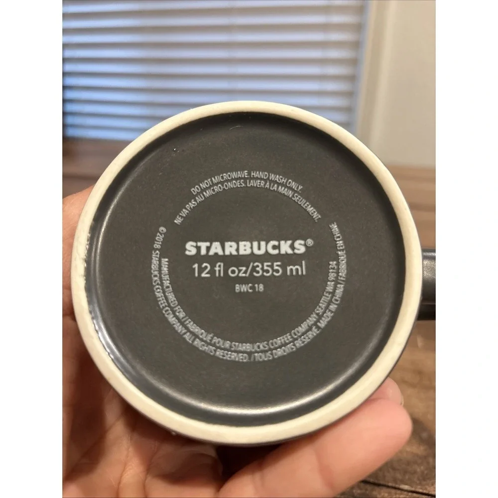 Starbucks 2018 Gray w/Silver Glitter &‎ Stars Inside 12 oz Ceramic Coffee Cup